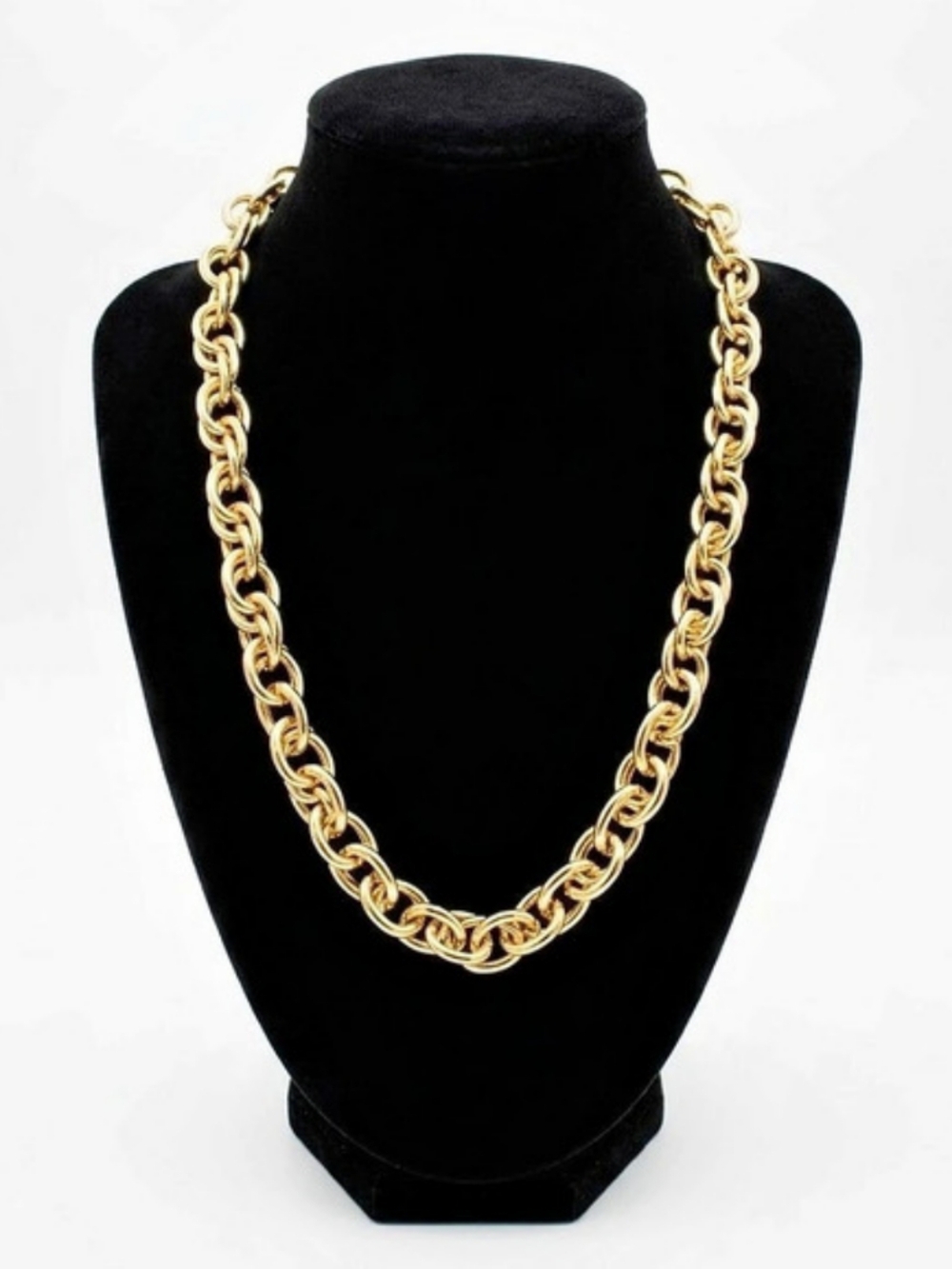 Vintage Gold Tone Chunky Double Curb Rolo Link Chain Necklace Heavy Statement